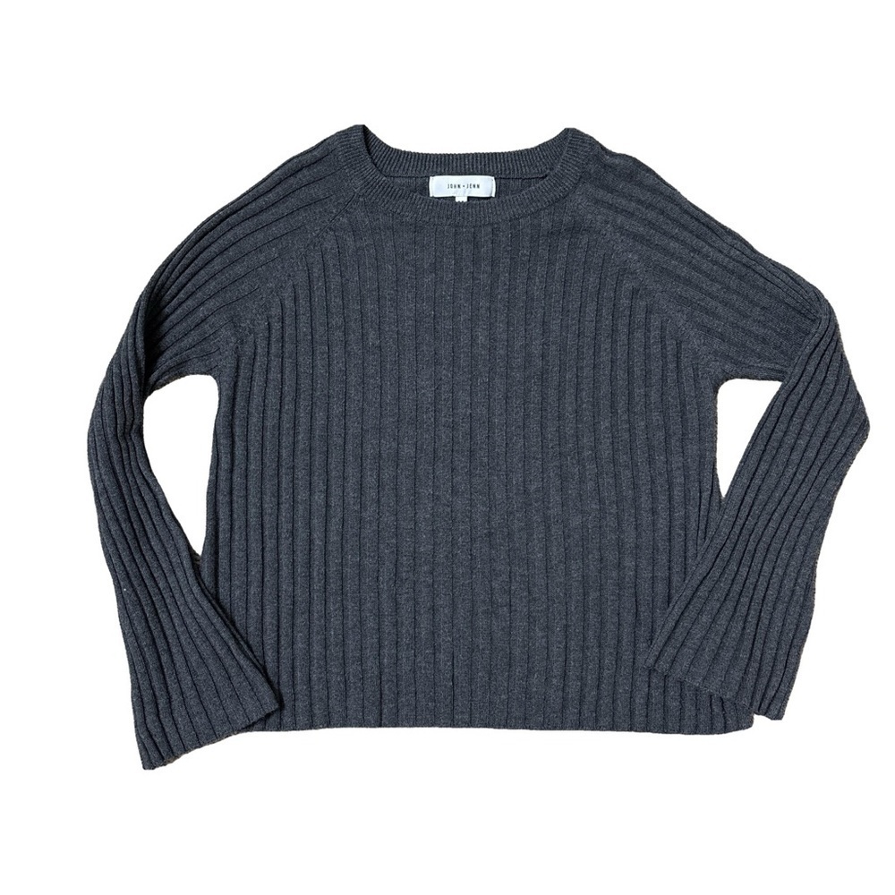 John + Jenn Ella Dark grey rib knit sweater